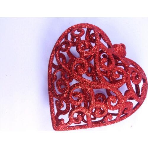 2pcs 3D Glitter Heart Pendant Christmas Tree Ornaments Hollow Heart Glitter Shinning Window Decoration Party Gift New
