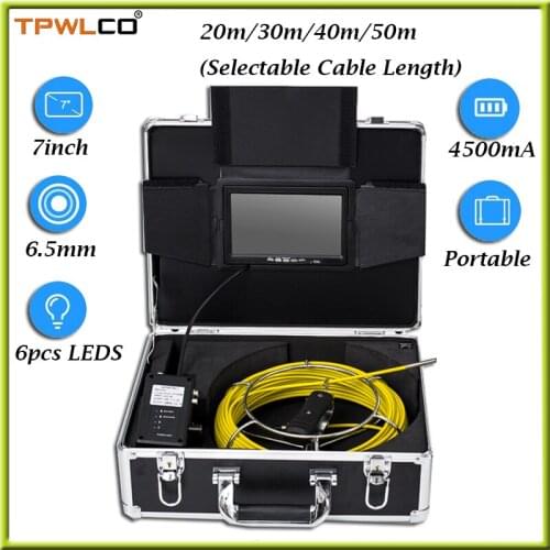 20-50m Cable 7inch Monitor Pipe Borescope Inspection Camera System With Sun-visor 6.5mm Underground Pipe Inspection Camera