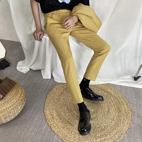 2020 new summer mens solid color personality wild Korean version of small slim trousers trend yellow feet pants