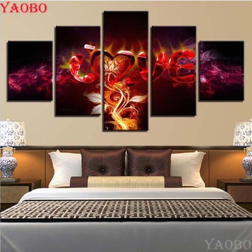 Fashion Wall Art DIY Diamond Painting "Love" patterns bead Embroidery Diamond Cross Stitch Mosaic Picture by Numbers 5 pcs/set