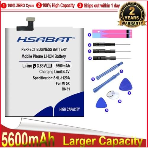 HSABAT 0 Cycle 100% New 5300mAh BN31 Battery for Xiaomi Mi A1 / Redmi Y1 Xiaomi Mi 5X Mi5X / Redmi Note 5A 5A pro free shipping