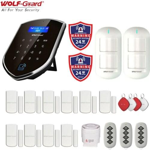 Wolf-Guard 2.4G Wifi GSM SMS Wireless Home Alarm Security Burglar System App Control PIR Motion Sensor Detector Door Sensor