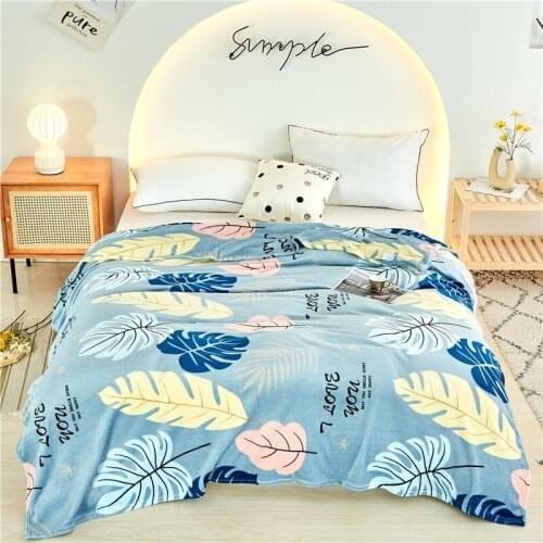 Flannel Blanket Blue Laef Print Quilt Cute Cartoon Bedclothes 200X230 Single Double Queen Coral Lleece Soft Warm Blankets
