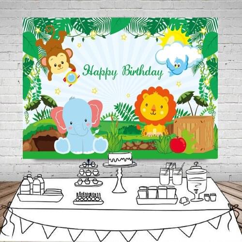 Photography Backdrop Jungle Animals Themed Birthday Party Background Safari Tropical Leaves Backdrop Baby Shower Dessert Table