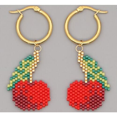 Go2Boho Red Cherry Fruit Earring Dangle Earrings For Women Jewelry New 2021 Miyuki Beads Stainless Steel Circle Pendientes Mujer