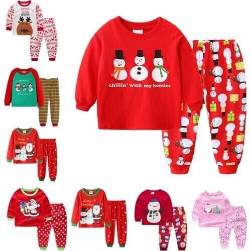 Childrens home clothes childrens CHRISTMAS PAJAMAS Set Boys and Girls Embroidered Christmas clothes New Years clothes