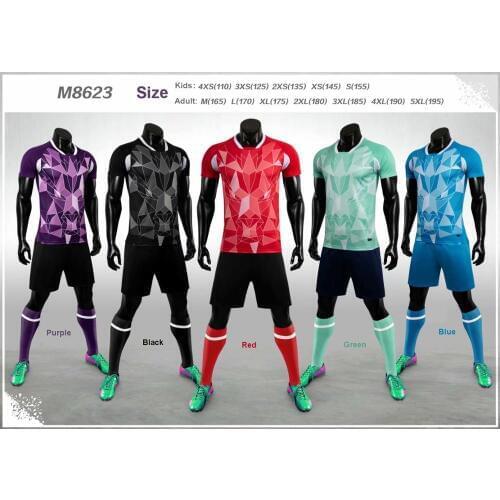 M8623 Blank 2019-2020 Adult Kids Soccer Jersey Set Football Kit Men Child Futbol Training Uniforms Teamwear Set Customized
