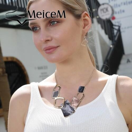 MeiceM New Female Enamel Geometric Necklaces Set Women Choker Necklace For Girls Jewelry Set Party Gift Accessory Statement
