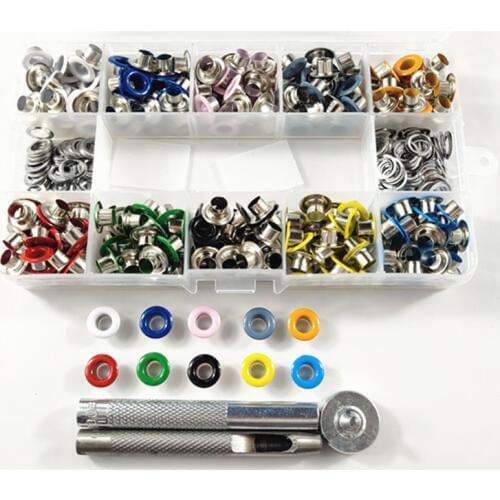 300sets 6MM Hole Metal Eyelets Mixed Color Buttonholes Buckle and Install Tools For Embelishment Scrapbooking Shoelaces eye DIY