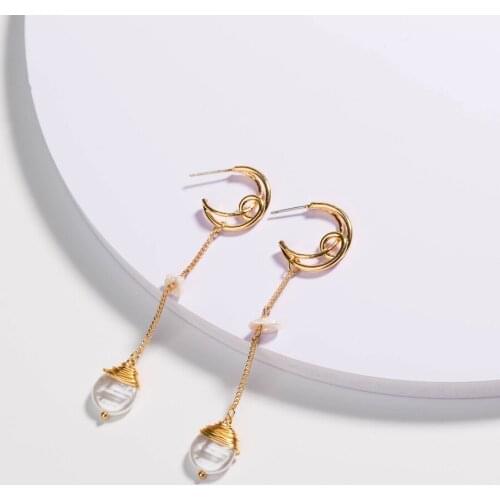 Fashionable Fringe Earrings Moon Long Natural Pearl Earrings Elegant Accessories Wedding Gift Jewelry