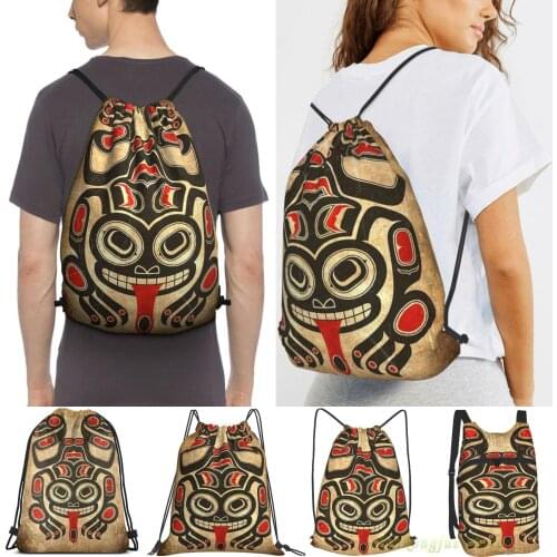 Men Outdoor Travel Drawstring Backpack Bags Red And Black Haida Spirit Tree Frog Women Sports Travel Bag Fitness Swimming Bag