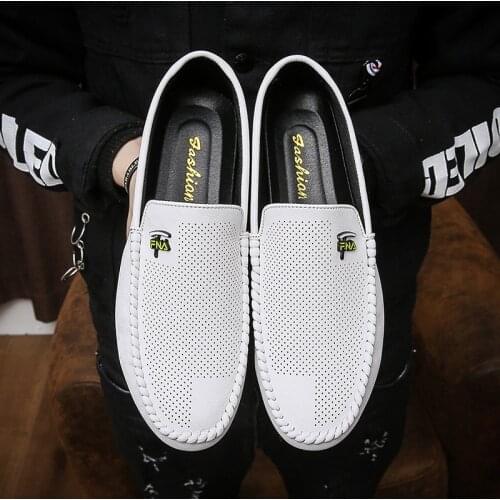 2021 Summer Breathable Hollow Driving Shoes Mens Daily Office Leather Shoes Casual Pedal Peas Shoes