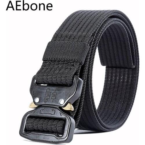AEbone Belt for Men Combat Military Equipment Tactical Belt Nylon Metal Buckle Knock Off Belts Male Waistband Kemer Black YB060