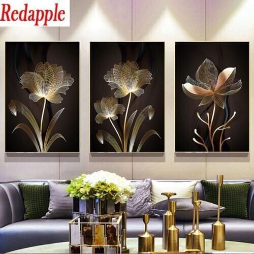 Modern Minimalist Abstract Line Flower 5 d diamond painting diy diamond embroidery full round drill diamond mosaic 3 pcs decor