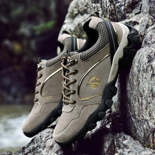 New Brand Hiking Shoes for Men Trekking Mountain Sneakers Breathable Man Outdoor Boots Lace Up Sports Genuine Leather Mens Shoes