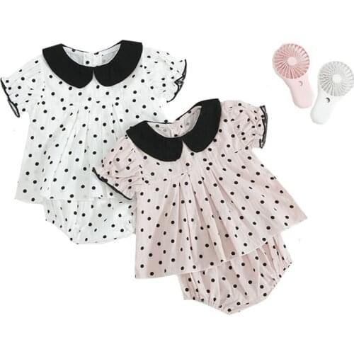 Newborn Clothes Two-piece Suit Of Black Dot Round Collar Foam Sleeve Jacket And Trousers Summer Infants And Young Girls In 2019