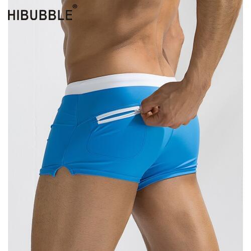 HIBUBBLE New Swimwears Men Sexy Swimming Trunks Gay Hot Swimsuit Mens Swim Briefs Beach Shorts With Pocket Beachwears