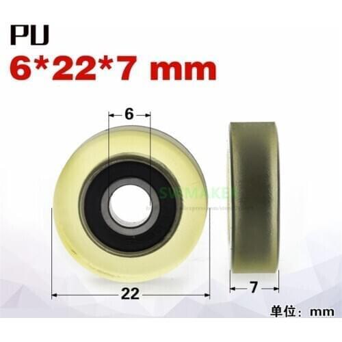 10pcs 6*22*7mm drawer / display cabinet flat roller, polyurethane soft rubber wheel, 696 bearing micro wheel
