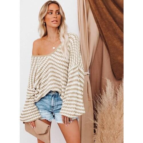 Casual Women Pulovers Sweaters Long Sleeves V Neck Loose Sweater Autumn Outstreet Plus Size Knitwear Wide Batwing Pullover
