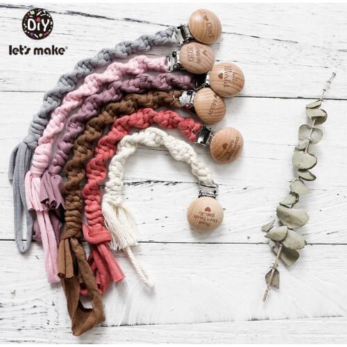 Lets Make 1pc Braid Engraved Pacifier Clip Wooden Toys For Kids BPA Free Pearls Teething Silicone Teether Pacifier Holder