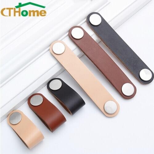 CTHome 128mm Leather Cabinet Knobs and Handles for Kitchen Cupboard Door Pulls Black Furniture Handle Wardrobe Dresser Knob