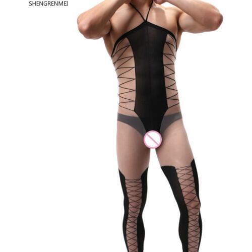 SHENGRENMEI Mens Underwear See Through Lingerie Man Sissy Siamese Body stockings Adult Gay Transparent Nightwear Sexy Clothing