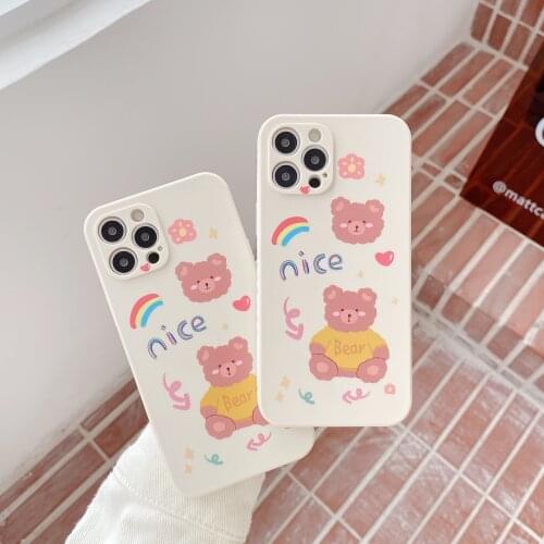 Animal Bear Silicone TPU Cases For iPhone X XR 8 7 Plus SE 2020 Cartoon White Back Shell Cover For iPhone 12 11 Pro XS Max