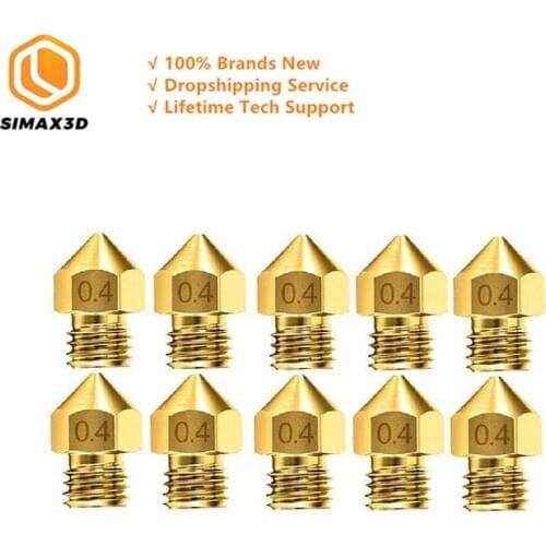 SIMAX3D 10pcs 3D Printer Parts Brass Copper Nozzle 0.4mm Extruder Print Head Nozzles for 1.75mm CR10 CR10S Ender 3 MK8 Makerbot