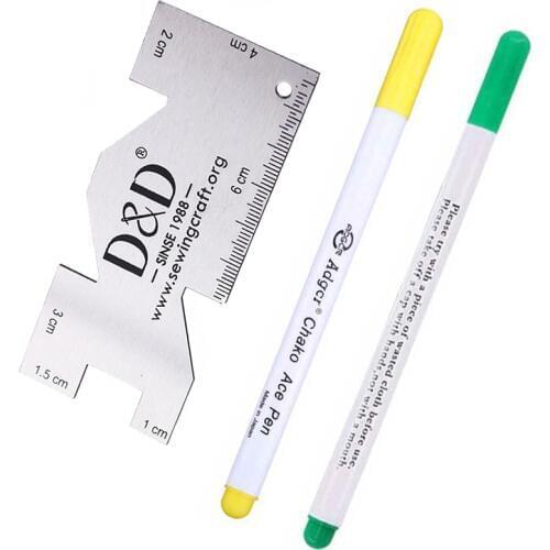 Water Erasable Fabric Marker Pen Disappearing Erasable Ink Cross Stitch Pen & Sewing Measuring Gauge Ruler Quilting Sewing Tools