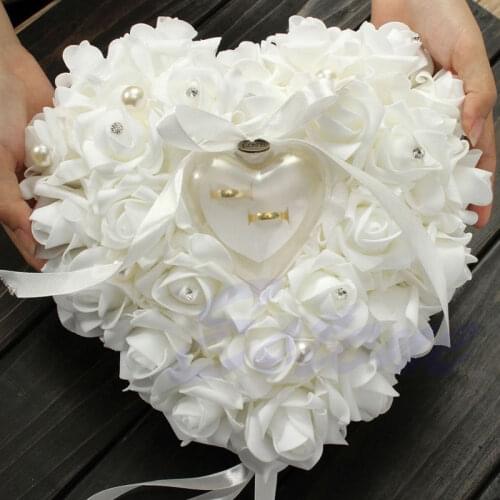 Wedding Ceremony Ivory Satin Crystal Ring Bearer Pillow Cushion Ring Pillow