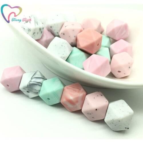 Teeny Teeth 50 PCS Marble Gritty 14-17 MM Silicone Hexagon Beads Baby Teething Beads Montessori Toys Baby Nursing Accessories