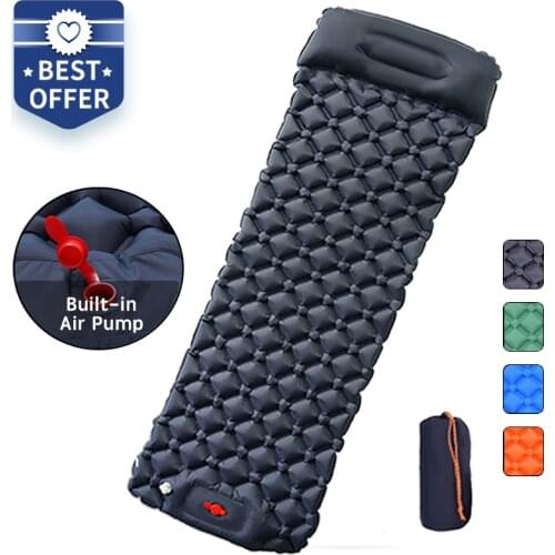 Outdoor Sleeping Pad Camping Inflatable Mattress with Pillows Travel Mat Folding Bed Ultralight Air Cushion Hiking Trekking