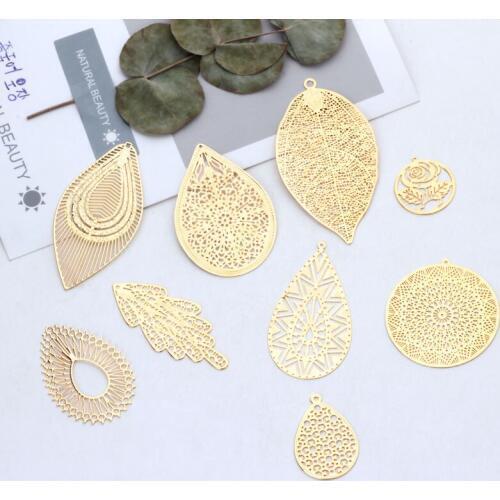 10pcs DIY plating of gold geometric hollow out the droplets decoration materials bracelet necklace earrings to hang round leaves