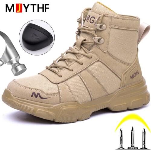 Outdoor Men Work Boots Safety Shoes Anti-puncture Safety Boot Work Steel Toe Shoes Indestructible Desert Combat Boots Protective