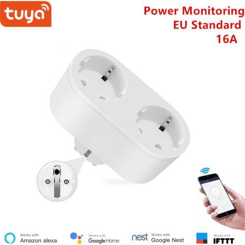 Alexa compatible 2 in 1 WiFi Socket 16A EU standard Power monitoring Tuya app remote control smart outlet work with google home