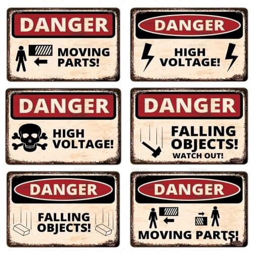 Vintage Warning Text Retro Poster Note Danger Zone Metal Signs High Voltage Attention Warning Plaque Intrusion Wall Decoration