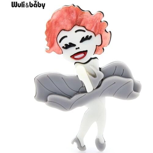 Wuli&baby Acrylic Sexy Cartoon Lady Brooches For Women Designer Lovely Figure Party Casual Brooch Pin Gifts