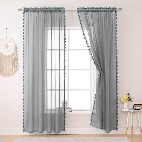Lace ball side Cotton linen Curtain white gray pink Sheer Window Curtains for Living Room Bedroom Decor Drape Blinds Home