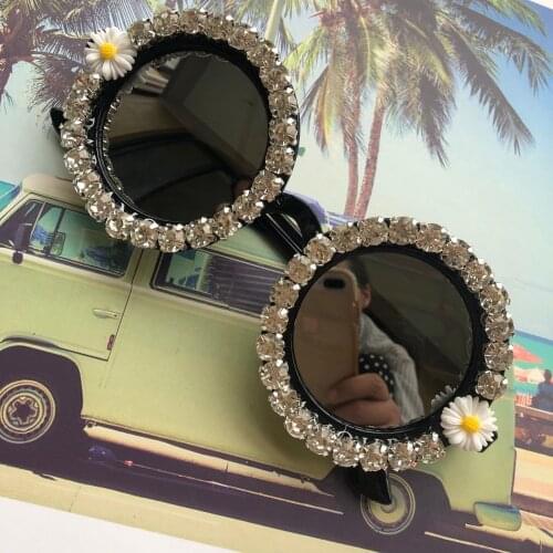AJ Women Sunglasses Summer Flower Sun Glasses Handmade Crystal Diamond Women Round Shape Sunglass Vintage Eyewear Gafas de sol