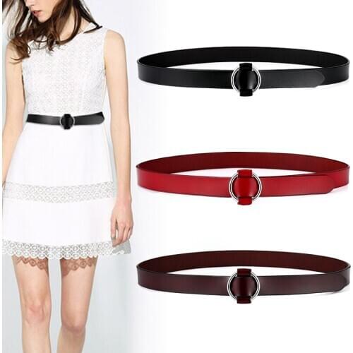Women Waist sealing cowhide Round Smooth Buckle Simple Black Wide Decoration Leather Jeans Summer Dress Brown Red Belt