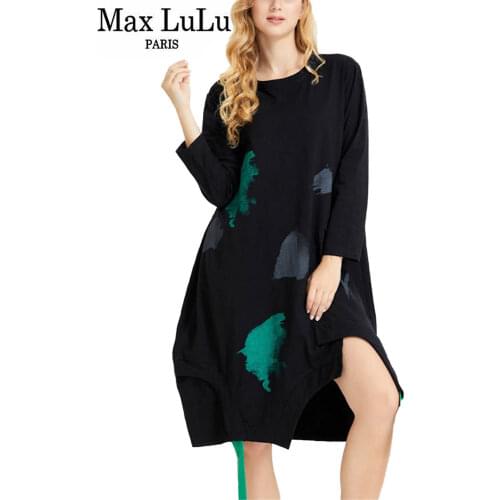 Max LuLu 2021 Korean Streetwear New Ladies Black Printed Punk Dress Women Loose Straight Vestidos Female Long Sleeve Clothing
