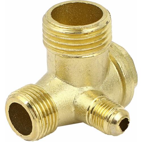 1PC Male Thread 3 Way Metal Air Compressor Check Valve Gold Tone 16X14X10mm 20x16x10mm 20x19x10mm