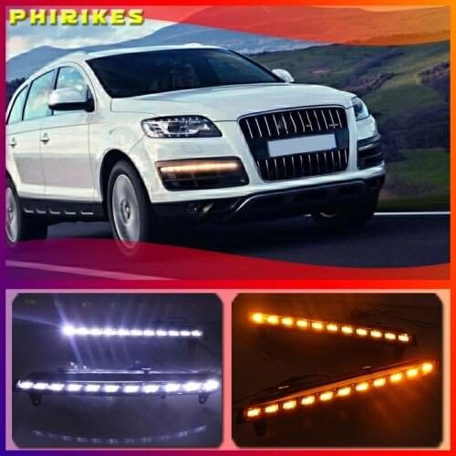 2PCS For Audi Q7 2010 - 2015 Dynamic Yellow Turn Signal Function Car DRL Waterproof 12V LED Daytime Running Light Fog Lamp Bulb