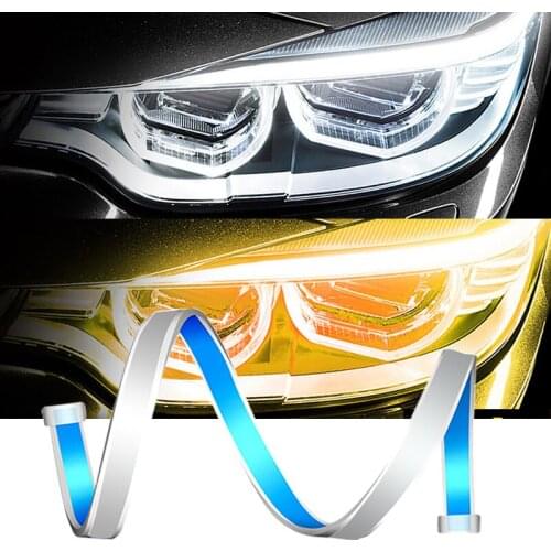 2pcs LED DRL Car Daytime Running Light Flexible Waterproof Strip Auto Headlights Blue White Turn Signal Yellow Brake Flow Lights