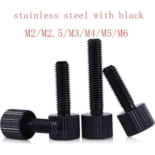20pcs M2 M2.5 M3 M4 M5 M6 304 stainless steel with black zinc Knurling Flat Head Knurled Thumb Screw Hand Tighten Screws