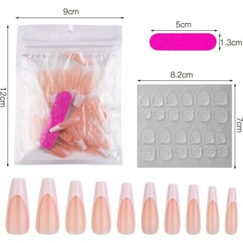 24Pcs Solid Color French Long Ballerina Detachable False Nails Light Pink-white Wearable Fake Nails Full Cover Coffin Nail Tips