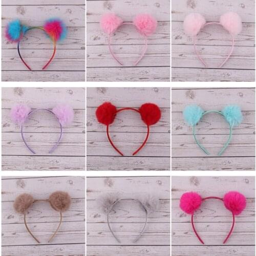 3pcs/lot Children Cloth Wrapped Headband Cute Panda Ears Hairbands Dual Big Fluffy Pompom Ball Photo Props Hair Accessories