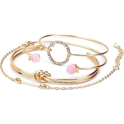 4 Pcs/ Set Fashion Gold Silver Crystal Circle Arrow Bracelet for Women Bohemian Adjustable Charm Bracelet Jewelry Gift