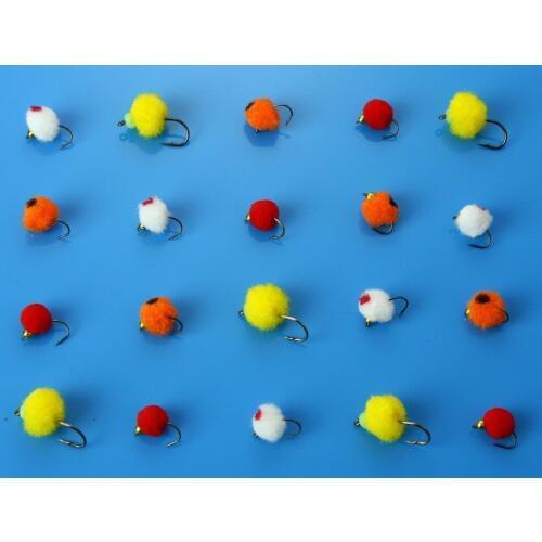 40Pcs Glo Bug Egg Fly Flies Streamers Yellow/Red/Orange/White Salmon Trout Fly Fishing Lures