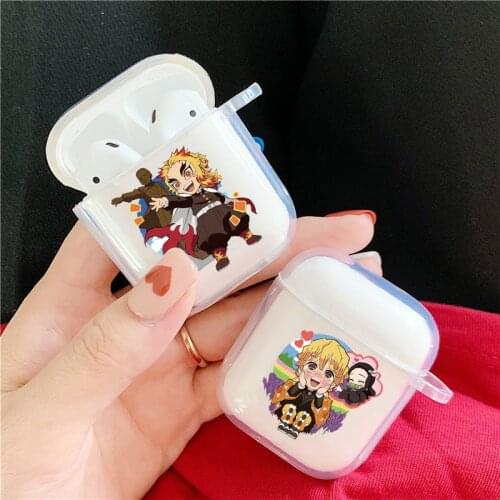Cute Japan Demon Slayer Earphone Case for AirPods 1 2 Soft Clear Capa Wireless Bluetooth Headset Anime Kimetsu No Yaiba Cover